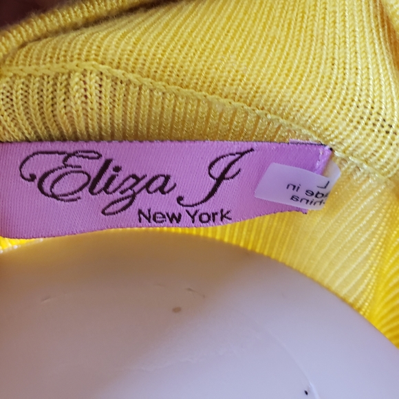 ELIZA J Yellow Springtime Sheath Dress with Belt and Cardigan - Picture 6 of 11